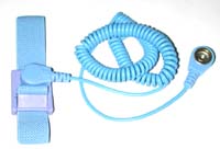 Adjustable wrist strap (4mm stud, color blue) with coil cord: 4mm snap - 10 mm snap (length 6ft, color blue)