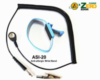 Anti-allergic, adjustable wrist strap, 4mm snap, blue, 8' black coil cord, alligator clip. No metal backing. Increased comfort.