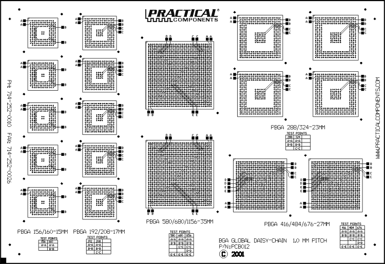 PCB012 BGA Global Daisy-Chain Test Board - Front View