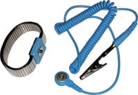 Adjustable metal wrist strap, 4 mm snap, Blue, coil cord 6ft, bannana plug