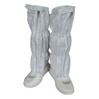 High, Anti-Static shoes for use with white coveralls in cleanrooms. Dust proof and easy to clean. Nylon/carbon threads in upper part form squares spaced 5mm apart.. Sizes: 37 to 45. These shoes are a match for cleanroom coverall ACHC-SQW.