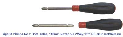 GigaFit Phillips(+) 2 Both sides, 110mm, Reversible 2 Way with Quick Insert/Release