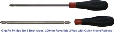 GigaFit Phillips(+) 2 Both sides, 200mm, Reversible 2 Way with Quick Insert/Release