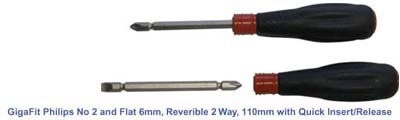 GigaFit Phillips(+) 2 and Flat (-)6mm 2WAY 110mm, Reversible 2 Way with Quick Insert/Release