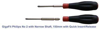 GigaFit Phillips(+) 2 Single Side- Nerrow shaft,  150mm, Reversible 2 Way with Quick Insert/Release