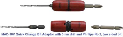 Universal Quick-Change Bit Adapter, Sharpened 3.0mm Drill + Phillips (+)2-65W Bit