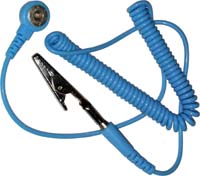 Coil Cord for wrist strap, 6ft (1.8m), Blue 4mm snap to bannana with alligator