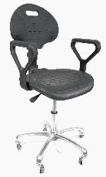 ESD Hi-Tech Molded Chair suitable for cleanrooms, black, with armrests height adjustment, metal wheels with soft ESD tires
