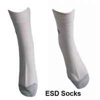 Antistatic socks to assure good contact of the leg and the ESD shoe. Unisex. Made with:  65% polyester, 30%cotton, 5% conductive yarn.  Resistance: 10e6-10e9 Ohms. For different socks-please click on 