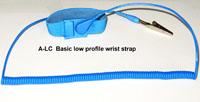 Adjustable wrist strap, 4mm snap, blue, 8' coil cord, alligator clip.