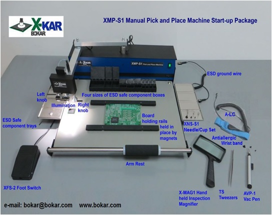 Low Cost ESD Safe Manual Pick and Place System Starter package. Ideal for small businesses, universities and/or Technical Schools. Delivered ready to use with handful of accessories. THis buy is a bargain.