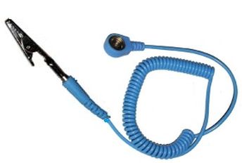 Coil Cord for wrist strap, 6ft (1.8m), Blue 10mm snap to bannana with alligator
