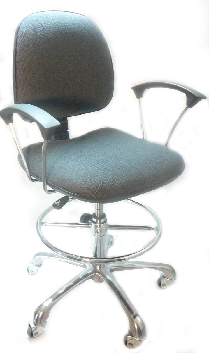 ESD Safe Fabric Chair with ESD soft rubber wheels, armrests, and footrest (dark grey)