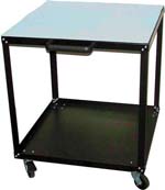 ESD Utility Cart. Conductive, no marking wheels. Top shelf finish: ESD, two layer non burn rubber mat. Static discharge to the ESD floor through the wheels is guaranteed for each unit. All metal. Can't be damaged by molten solder or high temperatures.