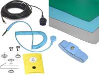 Table Top Set. Includes: StatMat-T Size 2' x 3' (0,6 x 0,9 m) Color Light Blue, A-Snap - 10 mm snap, AML-100H wrist strap, AS3-B dual banana grounding wire